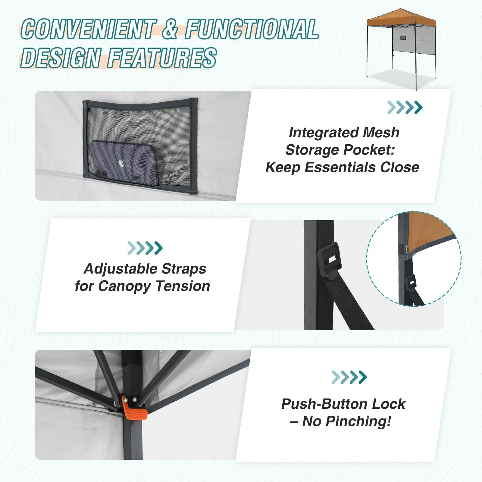 6x4 ft Instant Pop Up Canopy with Adjustable Sun Wall