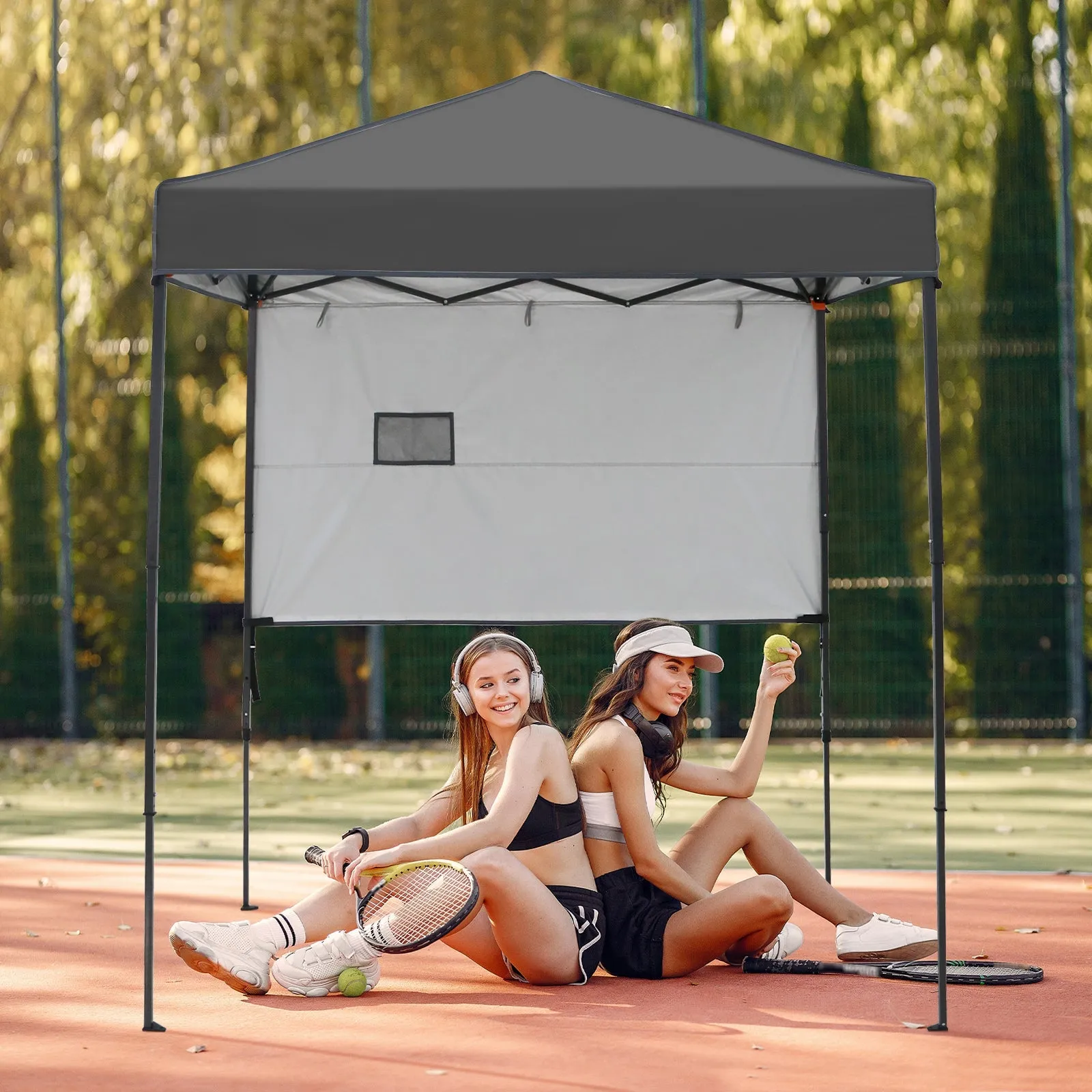 6x4 ft Instant Pop Up Canopy with Adjustable Sun Wall