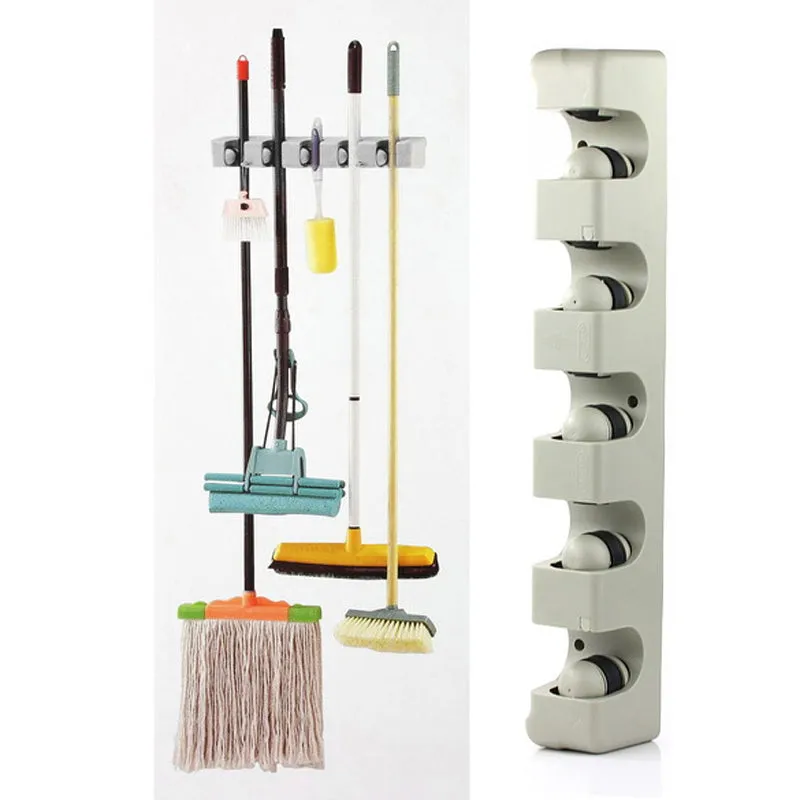 ABS Kitchen Wall Mounted Hanger 5 Position Kitchen Storage Mop Brush Broom Organizer Holder Tool