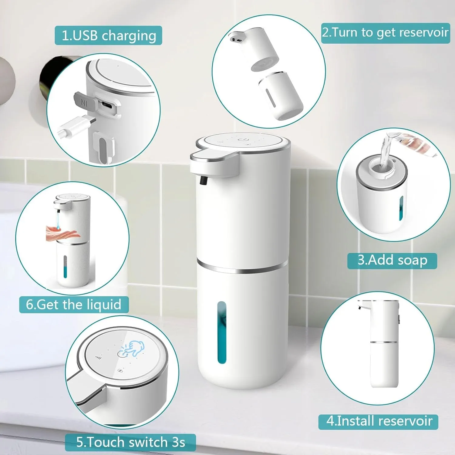 EvoFine Automatic Liquid Soap Dispenser,Touchless Hand Soap Dispenser 400ml USB Rechargeable Dispenser Electric