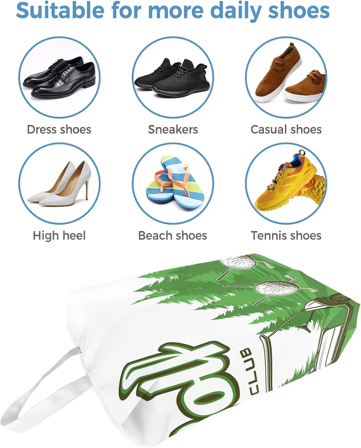 Golf Cart Travel Shoe Bags Waterproof, Golf Club Green Field Pine Tree Balls Sports Theme Portable Shoe Storage Organizer with Zipper for Men and Women, 15.7x8.7 Inch