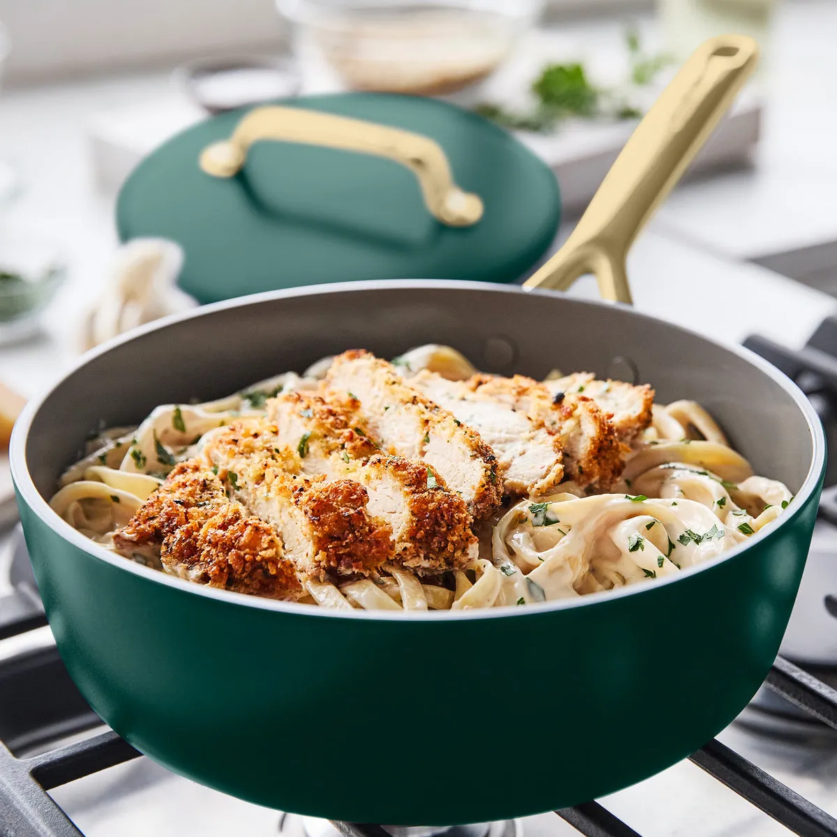GP5 Colors Ceramic Nonstick 11-Piece Cookware Set with Champagne Handles | Rain Forest Green