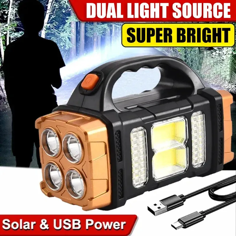 Super lanterna portatil usb recarregavel Portable Powerful USB Rechargeable Flashlight Solar LED Light With COB Work Light 4 Gear Charge Mobile Phone Camping Lamp