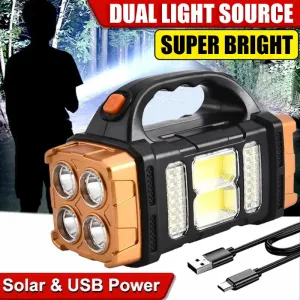 Super lanterna portatil usb recarregavel Portable Powerful USB Rechargeable Flashlight Solar LED Light With COB Work Light 4 Gear Charge Mobile Phone Camping Lamp