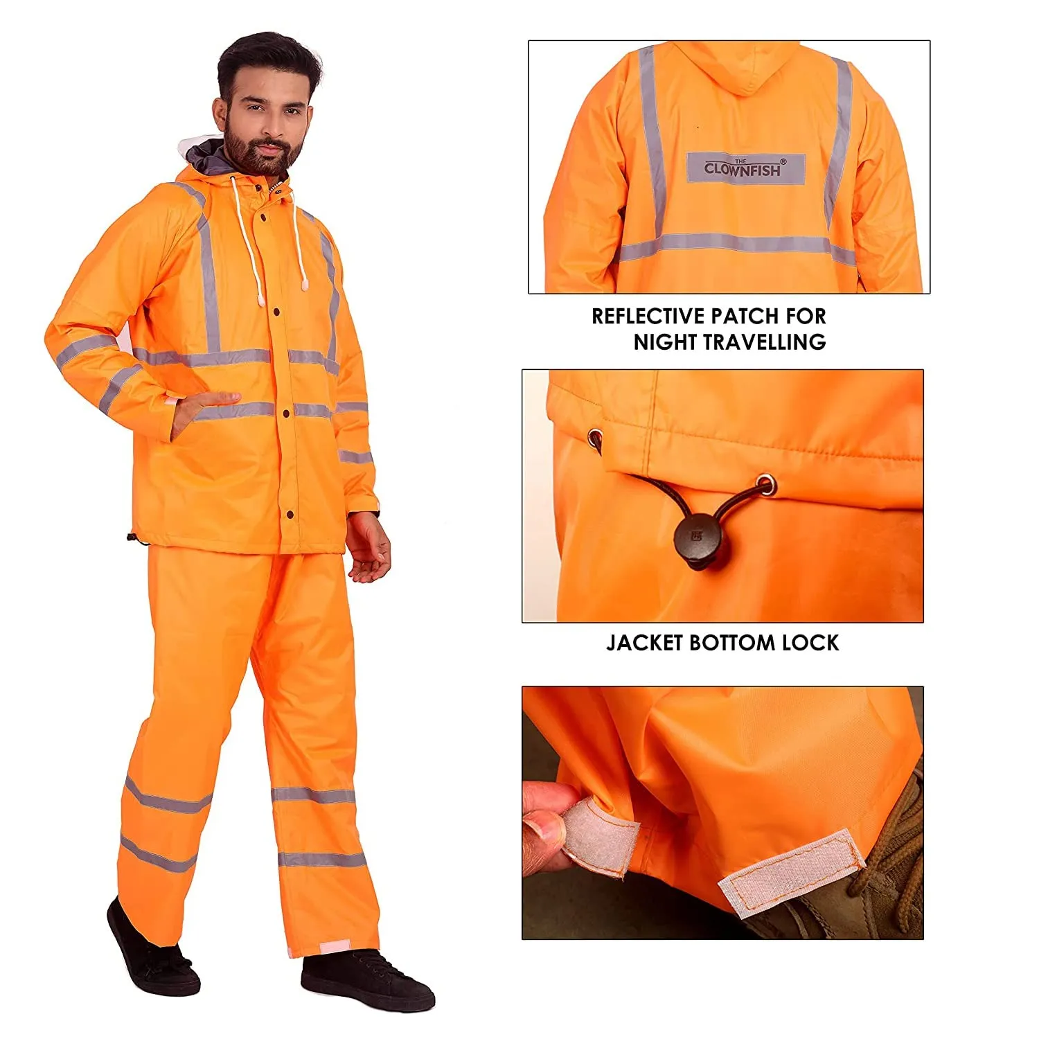 THE CLOWNFISH Oceanic Pro Series Men's Waterproof PVC Raincoat with Hood and Reflector Logo at Back for Night Travelling. Set of Top and Bottom (Burgundy, XXL)