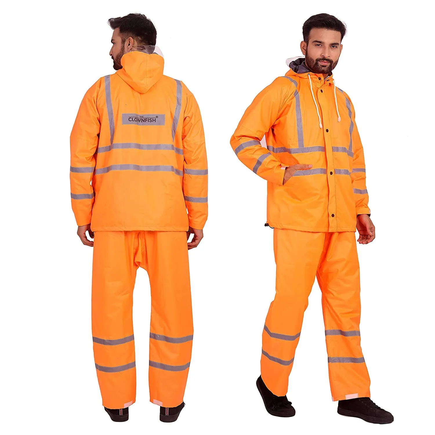 THE CLOWNFISH Oceanic Pro Series Men's Waterproof PVC Raincoat with Hood and Reflector Logo at Back for Night Travelling. Set of Top and Bottom (Burgundy, XXL)