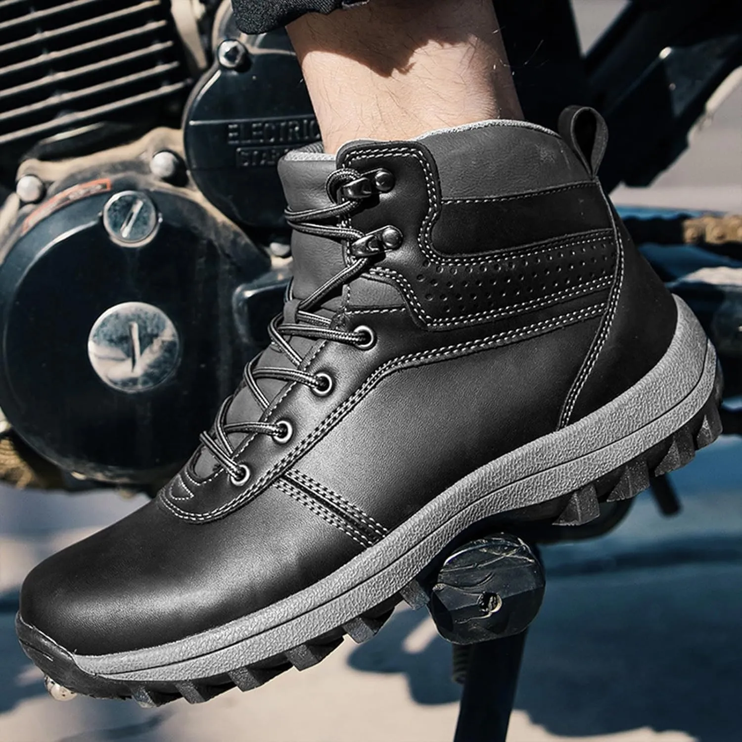 Work Boots for Men Cowboy Style Hiking Sneakers Fur Lined Ankle Boot Women's Safety Shoes Waterproof Platform Shoes Slip Resistant Safety Hike Grounded Footwear